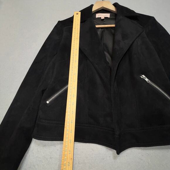 Philosophy Faux Suede Jacket S Black Minimalist Chic Moto Soft Statement Modern - Picture 6 of 8